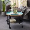 imageDeco 79 Round Black Metal Wheeled Coffee Table with Teal Enamel Tray Top and Tinted Glass Shelf 26quot X 19quot