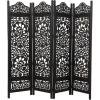 imageDeco 79 Wood Floral Handmade Partition Room Divider Screen Foldable Partition Carved 4 Panel Privacy Screen Room Partition 80quot x 1quot x 72quot Black