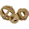 imageDeco 79 Wood Geometric Handmade Decorative Sculpture Beaded Home Decor Statues Set of 3 Accent Figurines 7quot 6quot 4quotH Light BrownLight Brown