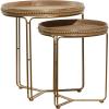 imageDeco 79 Wooden Side End Accent Table Round Beaded Nesting End Table with Gold Metal Stand Set of 2 Side Table 26quot 22quotH Brown