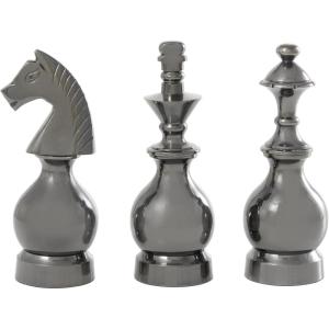 imageCosmoLiving by Cosmopolitan Aluminum Metal Chess Decorative Sculpture Home Decor Statues with Knight Queen and King Set of 3 Accent Figurines 9quot 9quot 10quotH Dark GrayGray