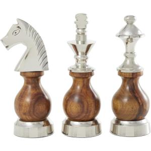 imageCosmoLiving by Cosmopolitan Aluminum Metal Chess Decorative Sculpture Home Decor Statues with Knight Queen and King Set of 3 Accent Figurines 9quot 9quot 10quotH Dark GrayBrown