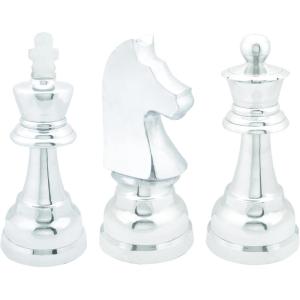 imageCosmoLiving by Cosmopolitan Aluminum Metal Chess Decorative Sculpture Home Decor Statues with Knight Queen and King Set of 3 Accent Figurines 9quot 9quot 10quotH Dark GraySilver