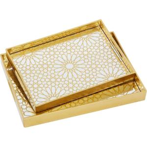 imageCosmoLiving by Cosmopolitan Plastic Geometric Mirrored Tray Set of 2 16quot 14quotW Gold