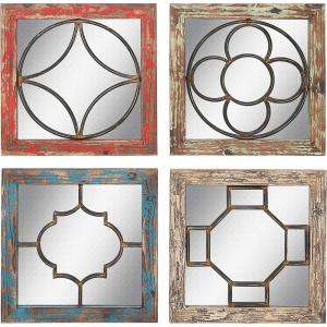 imageDeco 79 55465 Wood Metal Mirror Wall 4 Assorted 15quotW15quotH