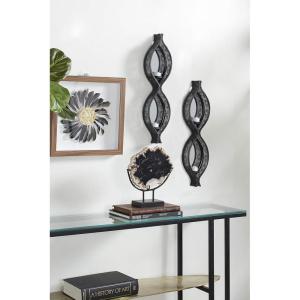 imageDeco 79 82902 Eclectic Figure Eight Black Mesh Metal Wall Sconce Candle Holders with Mirrors Set of 2 5 x 22Black