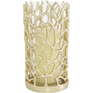imageDeco 79 Aluminum Metal Decorative Candle Lantern with Coral Pattern 5quot x 5quot x 10quot Gold