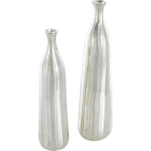 imageDeco 79 Aluminum Metal Decorative Vase Centerpiece Vases with Wavy Accents and Textured Ridges Set of 2 Flower Vases for Home Decoration 20quot 16quot H GoldSilver