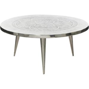 imageDeco 79 Aluminum Metal Floral Living Room Coffee Table Engraved Table with Tripod Legs Center Table 35quot x 35quot x 16quot Silver