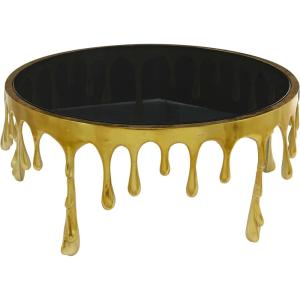 imageDeco 79 Aluminum Metal Living Room Coffee Table Melting Drip Table with Black Glass Top Center Table 36quot x 36quot x 16quot SilverGold