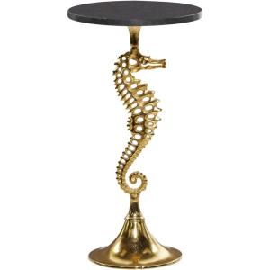 imageDeco 79 Aluminum Metal Sea Horse Side End Accent Table End Table with Black Marble Table Top Side Table 13quot x 13quot x 25quot Gold