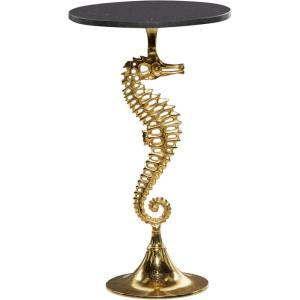 imageDeco 79 Aluminum Metal Sea Horse Side End Accent Table Pedestal End Table with Tray Top Side Table 14quot x 14quot x 27quot SilverGold