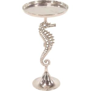 imageDeco 79 Aluminum Metal Sea Horse Side End Accent Table Pedestal End Table with Tray Top Side Table 14quot x 14quot x 27quot SilverSilver
