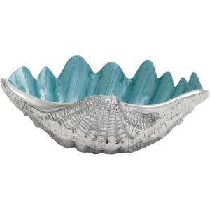 imageDeco 79 Aluminum Metal Shell Decorative Decorative Bowl Shell Decorative Container Decorative Keepsake Box 17quot x 11quot x 7quot SilverTeal