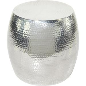 imageDeco 79 Aluminum Metal Side End Accent Table Drum Shaped End Table with Hammered Design Side Table 14quot x 14quot x 16quot SilverAccent Table