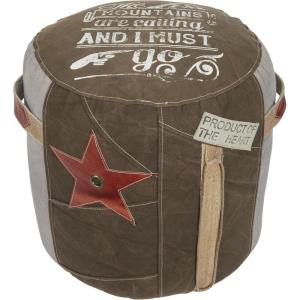 imageDeco 79 Canvas Pouf with Leather Accents 17quot x 17quot x 19quot Brown