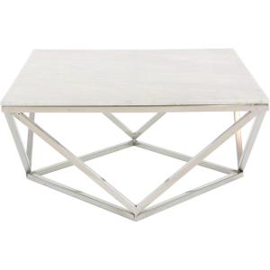 imageDeco 79 Ceramic Accent Table with Marble Top 29quot x 29quot x 18quot White