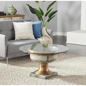 imageDeco 79 Couch Living Reception Room Cocktail Tea Farmhouse Tempered Glass Coffee Table 30quot L x 30quot W x 19quot H Grey