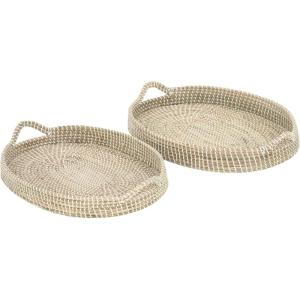 imageDeco 79 Dried Plant Handmade Tray with Metal Rim Set of 2 27quot 26quotW BrownBrown