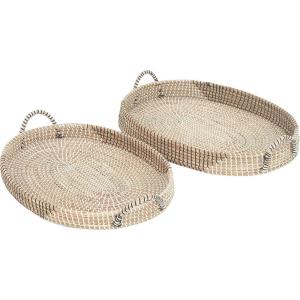 imageDeco 79 Dried Plant Handmade Tray with Metal Rim Set of 2 27quot 26quotW BrownLightbrownBlack