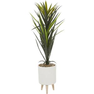 imageDeco 79 Faux Foliage Dracaena Artificial Plant with Realistic Leaves and White Ceramic Pot 19quot x 19quot x 49quot Green
