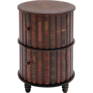 imageDeco 79 Faux Leather Room Cabinet Circular Storage 2 Door Storage Cabinet with Stacked Book Design and Scroll Details Accent Cabinet 18quot x 18quot x 28quot RedAccent Cabinet 18 x 18 x 28