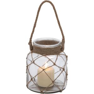 imageDeco 79 Glass Handmade Indoor Outdoor Candle Lantern Decorative Lantern Candle Holder with Hanging Rope Lantern 7quot x 7quot x 8quot BrownBrown