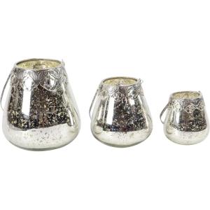 imageDeco 79 Glass Solid Candle Holder Set of 3 5quot 7quot 9quotH Silver