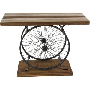 imageDeco 79 Industrial Wood and Metal Wheel Console Table 39quot x 25quot x 12quot BrownBlackBrown