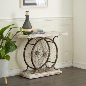 imageDeco 79 Industrial Wood and Metal Wheel Console Table 39quot x 25quot x 12quot BrownBlackWhite