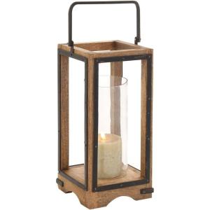 imageDeco 79 Mango Wood Handmade Indoor Outdoor Candle Lantern Decorative Lantern Candle Holder Lantern 8quot x 8quot x 31quot Brown8 x 8 x 22