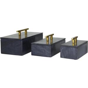 imageDeco 79 Marble Decorative Box Decorative Keepsake Boxes with Aluminum Bar Handles Set of 3 Storage Boxes 12quot 10quot 8quotW BlackBlack