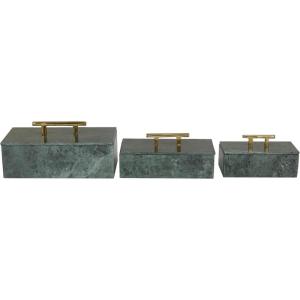 imageDeco 79 Marble Decorative Box Decorative Keepsake Boxes with Aluminum Bar Handles Set of 3 Storage Boxes 12quot 10quot 8quotW BlackGreen