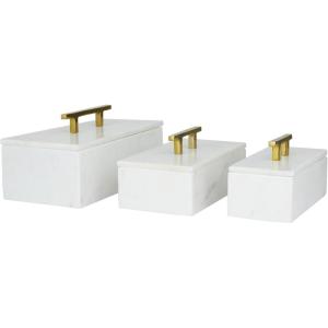 imageDeco 79 Marble Decorative Box Decorative Keepsake Boxes with Aluminum Bar Handles Set of 3 Storage Boxes 12quot 10quot 8quotW BlackWhite