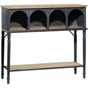 imageDeco 79 Metal Arched 2 Shelf 4 Cubby Console Table with Brown Wood Shelves 47quot x 16quot x 41quot BlackBlack