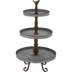 imageDeco 79 Metal Bird 3 Tiered Tiered Server with Scrolled Base 16quot x 16quot x 28quot Silver