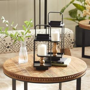 imageDeco 79 Metal Decorative Candle Lantern with Handle Set of 2 14quot 12quotH BlackBlack