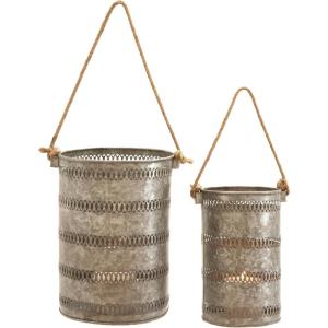imageDeco 79 Metal Decorative Candle Lantern with Handle Set of 2 14quot 12quotH BlackGray