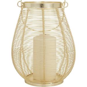 imageDeco 79 Metal Decorative Candle Lantern with Thin Metal Handle 8quot x 8quot x 11quot Gold