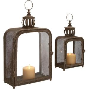 imageDeco 79 Metal Indoor Outdoor Candle Lantern Decorative Lantern Candle Holder Set of 2 Lantern 24quot 18quotH Brown10x17x5