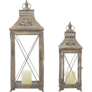 imageDeco 79 Metal Indoor Outdoor Candle Lantern Decorative Lantern Candle Holder Set of 2 Lantern 24quot 18quotH Brown2 PIECES LARGE SIZE
