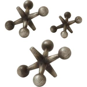 imageDeco 79 Metal Jack Decorative Sculpture Home Decor Statues Set of 3 Accent Figurines 5quot 7quot 9quotW GraySilver