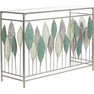 imageDeco 79 Metal Leaf Console Table with Glass Top and Gold Accents 44quot x 16quot x 30quot BlackSilver