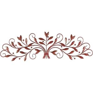 imageDeco 79 Metal Leaf Home Wall Decor Long Scrolled Wall Sculpture with Beaded Accents Wall Art 47quot x 1quot x 14quot RedRed