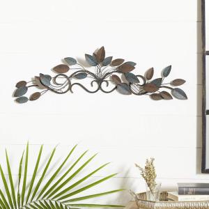 imageDeco 79 Metal Leaf Home Wall Decor Wall Sculpture Wall Art 48quot x 1quot x 12quot BlueBlue