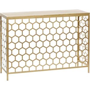 imageDeco 79 Metal Rectangle Console Table with Brown Wood Top 42quot x 14quot x 30quot Gold