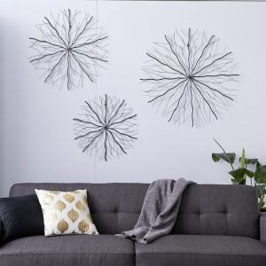 imageDeco 79 Metal Starburst Home Wall Decor Wall Sculpture with Orb Detailing Set of 3 Wall Art 16quot 20quot 24quotD GoldBlack