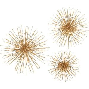imageDeco 79 Metal Starburst Home Wall Decor Wall Sculpture with Orb Detailing Set of 3 Wall Art 16quot 20quot 24quotD GoldGold