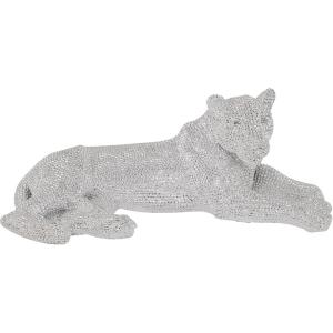 imageDeco 79 Polystone Leopard Decorative Sculpture Floor Home Decor Statue with Carved Faceted Diamond Exterior Accent Figurine 39quot x 19quot x 14quot SilverSilver