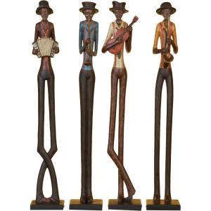 imageDeco 79 Polystone Musician Decorative Sculpture Tall Long Legged Jazz Band Home Decor Statues with Black Base Stand Set of 4 Accent Figurines 5quotW 40quotH BrownBrown